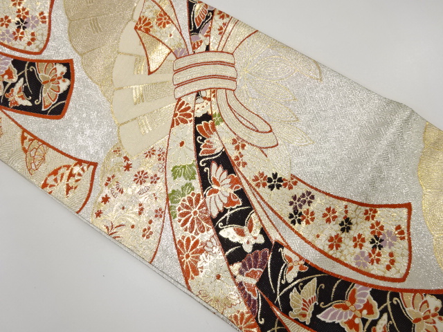 JAPANESE FUKURO OBI / SAGANISHIKI / WOVEN FLORAL PLANTS